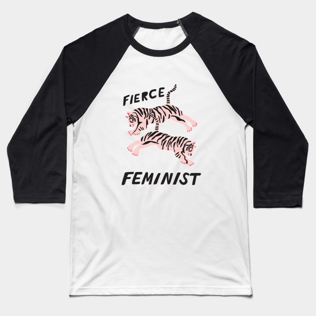 fierce feminist black text Baseball T-Shirt by anneamanda